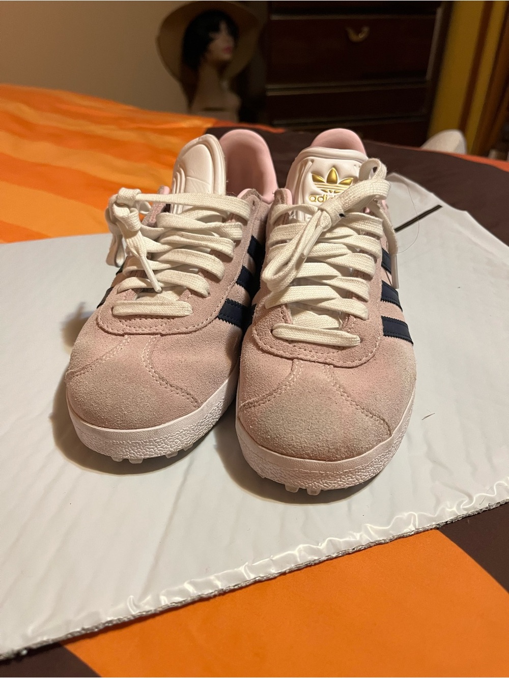 adidas Pink Gazelle Suede Sneakers with Navy Stripes - Picture 2 of 8